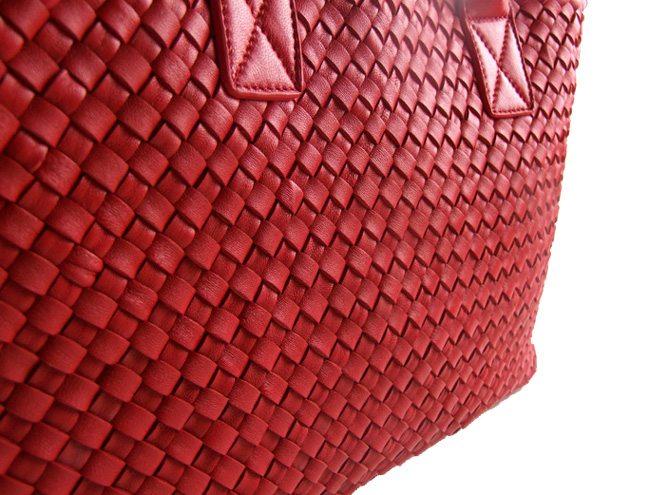 Bottega Veneta Papavero Woven Cabas Tote 5211 red - Click Image to Close